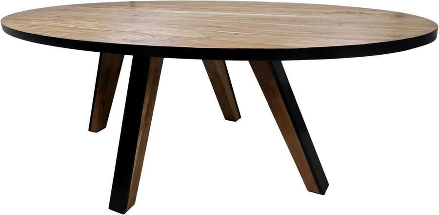 HSM Collection Ovale eettafel Milano 220x110x76 Naturel zwart Acaciahout ijzer