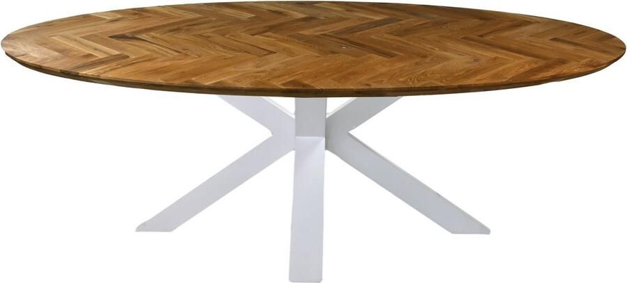 HSM Collection -Ovale Eettafel Fishbone-240x110x76-Naturel Wit-Eiken Metaal