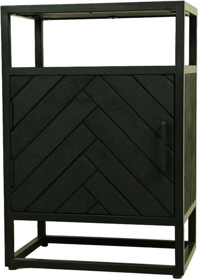 HSM Collection -Nachtkastje 1 Deur Links-45x32x65-Zwart-Mango Metaal - Foto 2