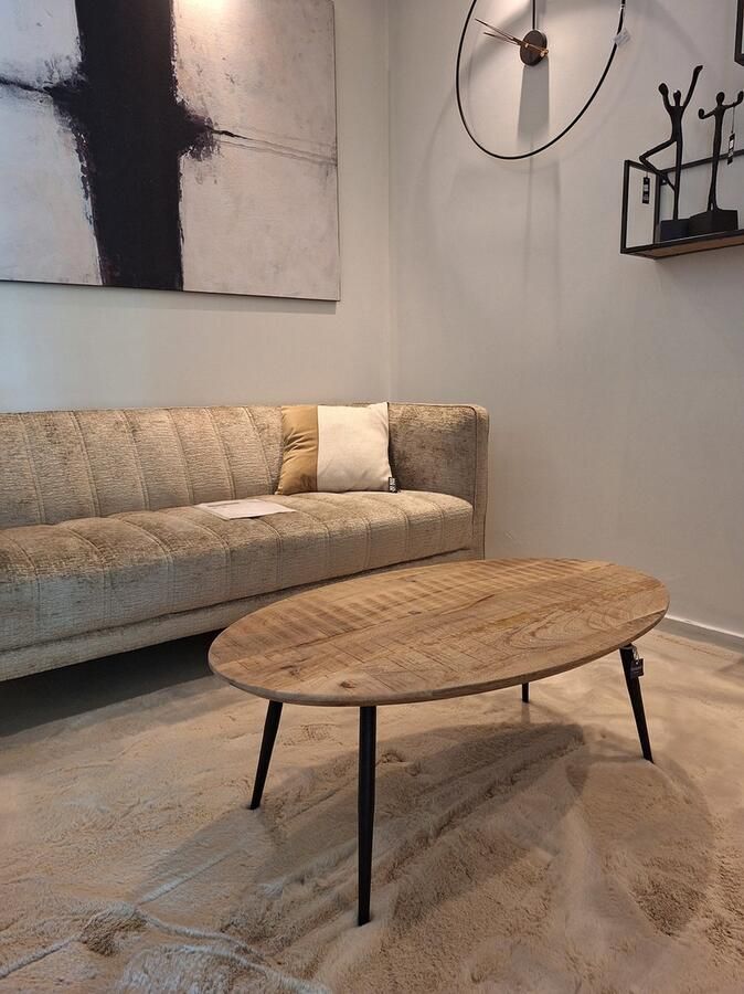 HSM Collection Ovale Salontafel Bern 100x60x38 Naturel zwart Mangohout metaal