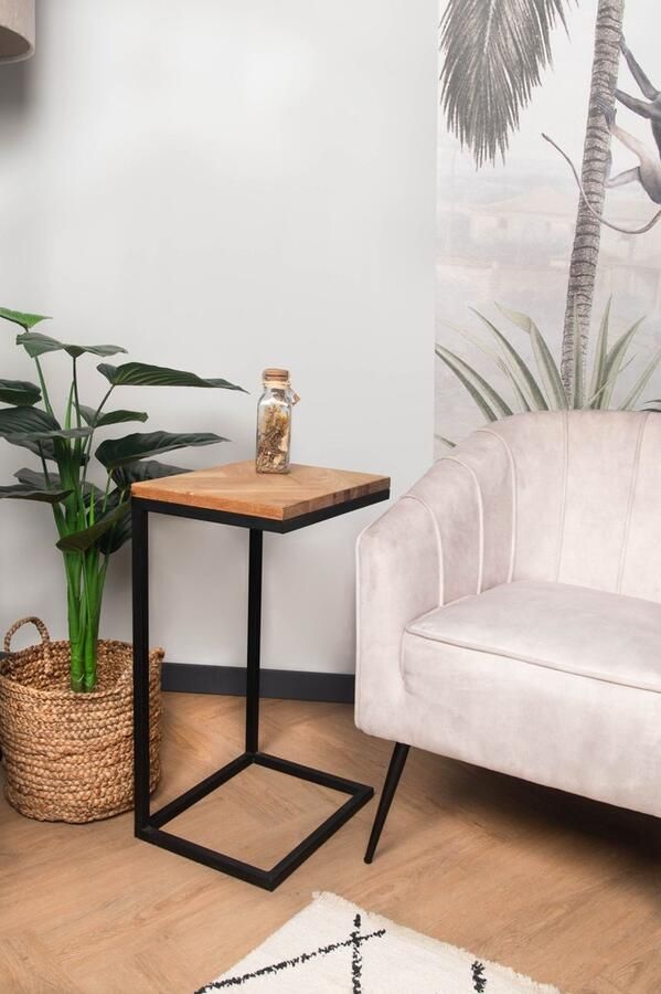 HSM Collection -Read bijzettafel Fishbone 38x30x65 Naturel zwart Eiken metaal