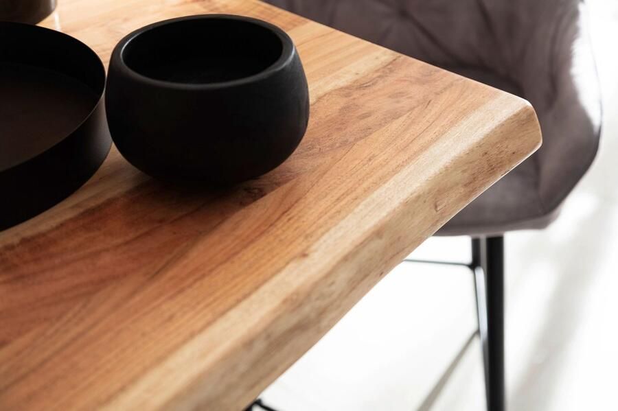 HSM Collection -Rechthoekige Bartafel 2 Pilaren-140x80x92-Naturel Zwart-Acacia Metaal