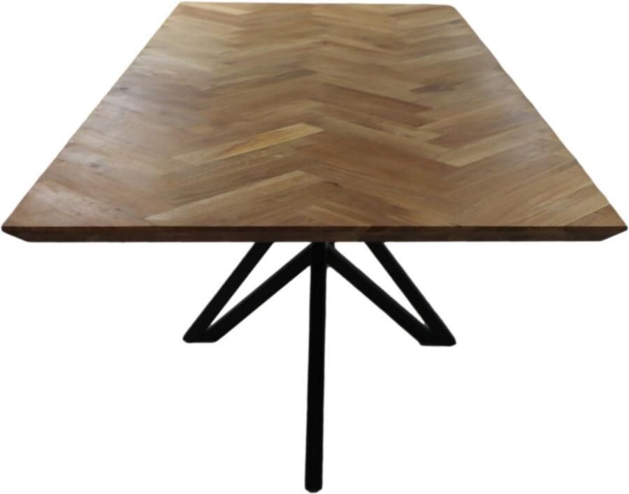 HSM Collection -Rechthoekige Eettafel Fishbone-180x90x76-Naturel Zwart-Eiken Metaal