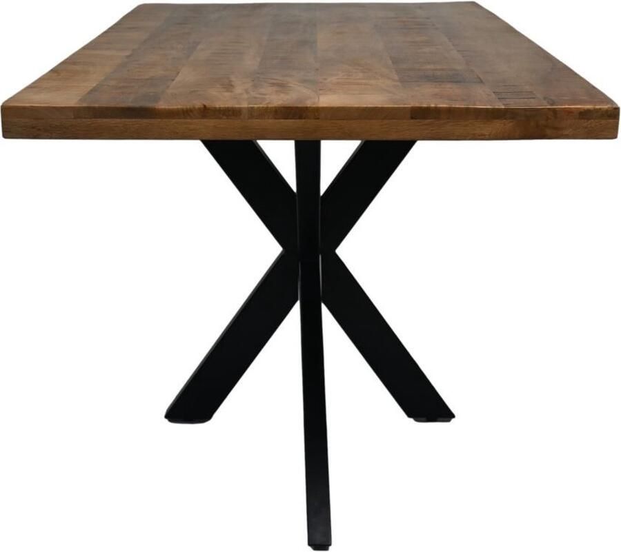 HSM Collection -Rechthoekige Eettafel Melbourne-140x80x78-Naturel Zwart-Mango Metaal