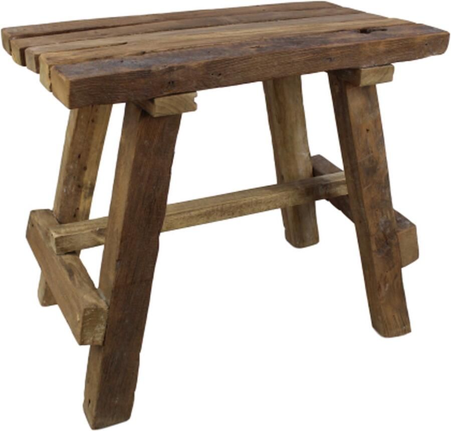HSM Collection -Rechthoekige Kruk Rustiek-55x30x47-Naturel-Teak