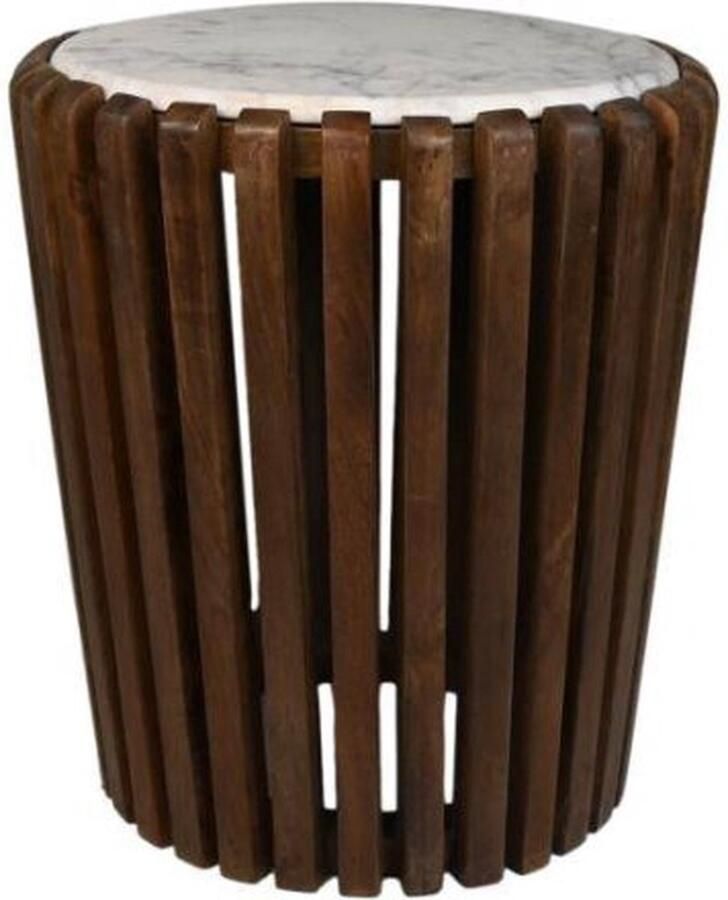 HSM Collection -Ronde Bijzettafel-ø45x50-Bruin Wit-Mango Marmer