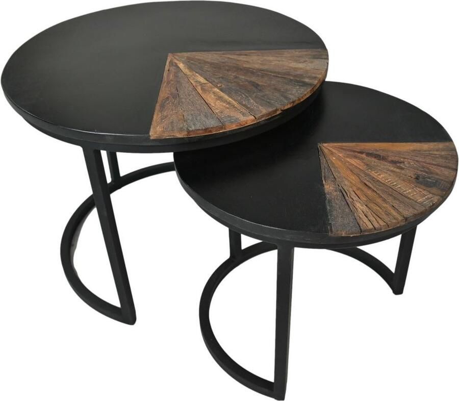 HSM Collection Salontafel Ronin Set van 2 ø60x45 ø45x40 Naturel zwart Mangohout metaal