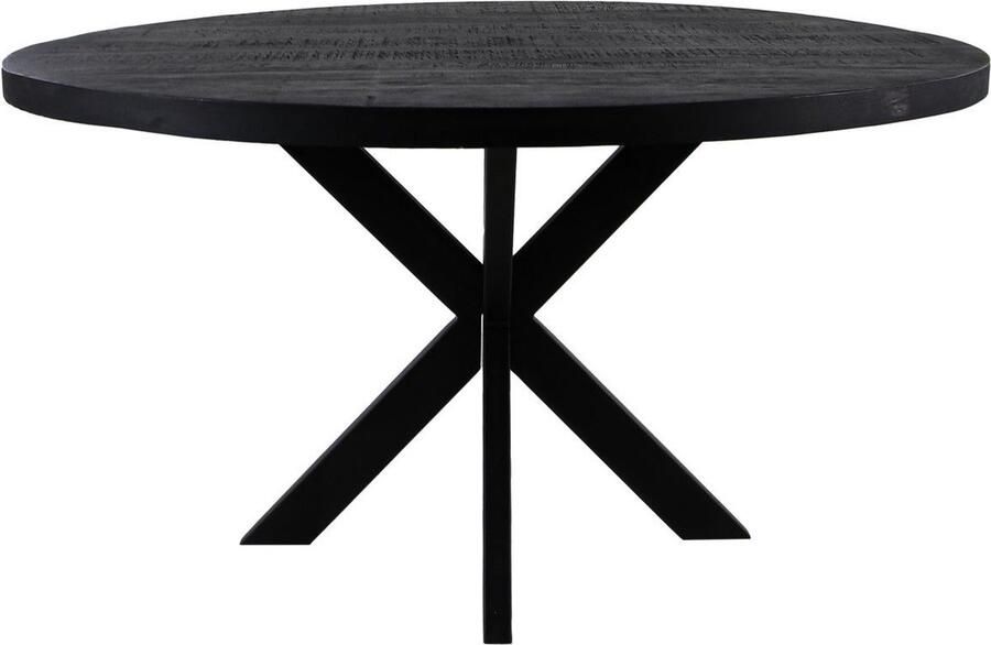 HSM Collection Eettafel Rond Melbourne Ø100cm Naturel Zwart Mangohout Metaal