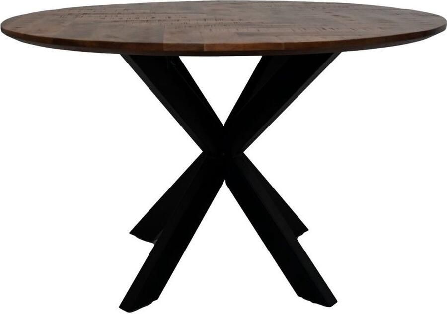 HSM Collection Eettafel Mozaik Verona rond 140x140x76 Naturel zwart Mangohout metaal
