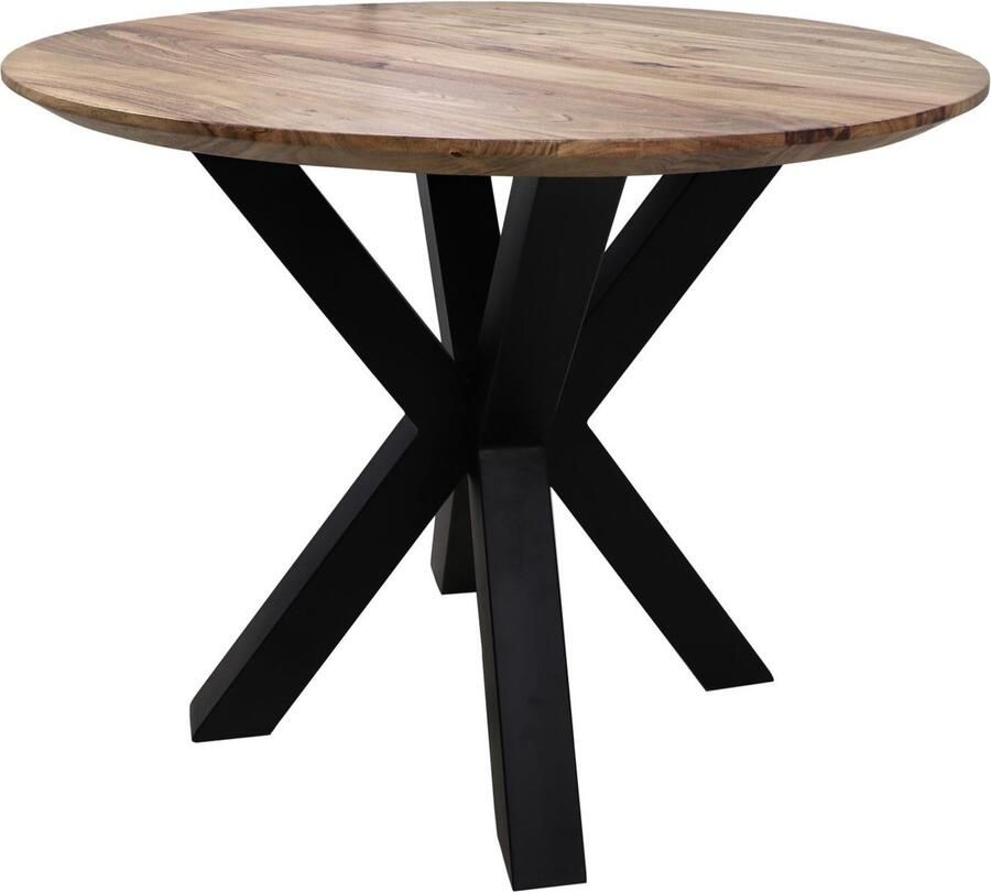 HSM Collection -Ronde Eettafel Zürich -100x100x76-Naturel Zwart-Acacia Metaal