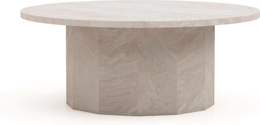 HSM Collection -Ronde Salontafel Sofia-ø80x32-Wit-Travertine
