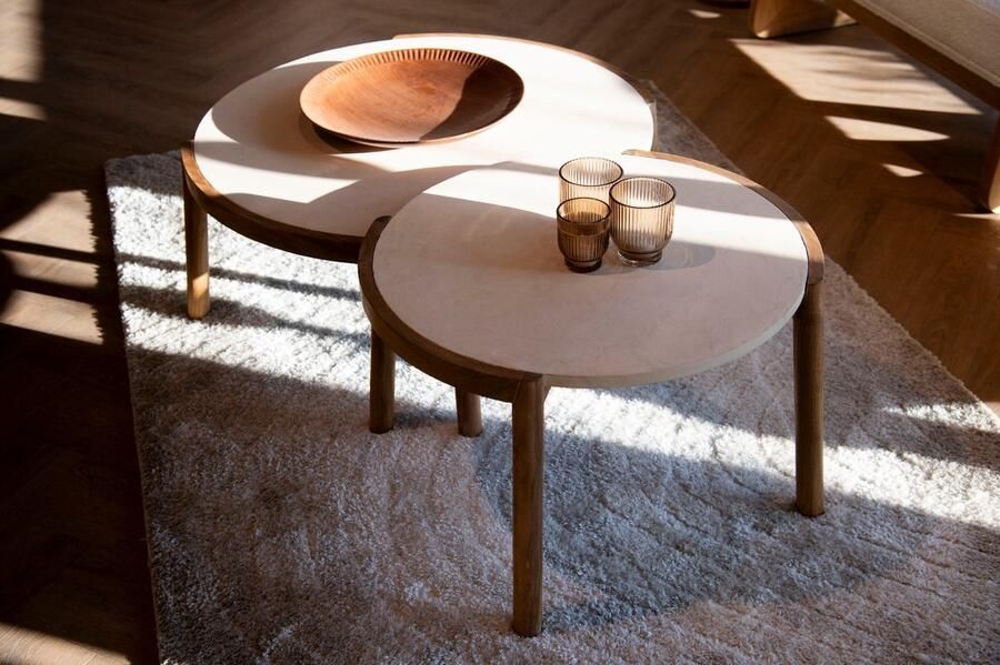 HSM Collection -Salontafel Coffees-60x60x40-Naturel Creme-Teak Cement