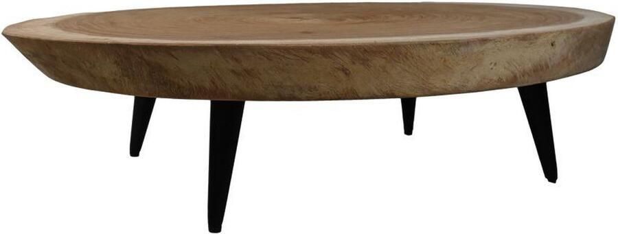 HSM Collection -Ovale Salontafel Boomschijf-120x80x28-Naturel Zwart-Munggur Metaal