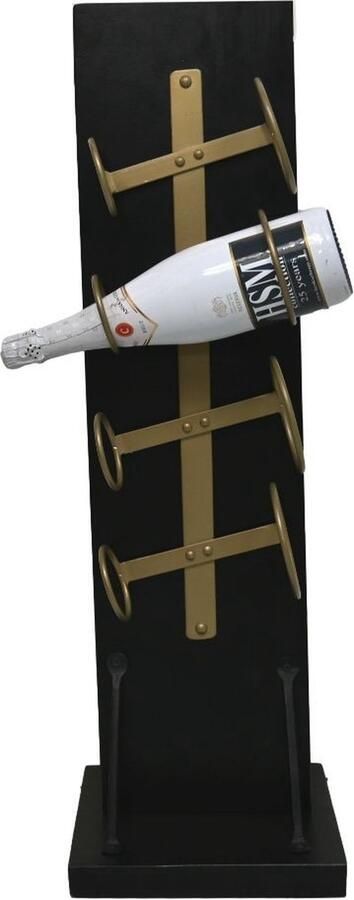 HSM Collection Staand wijnrek 4 flessen 25x25x80 Zwart goud Mangohout metaal