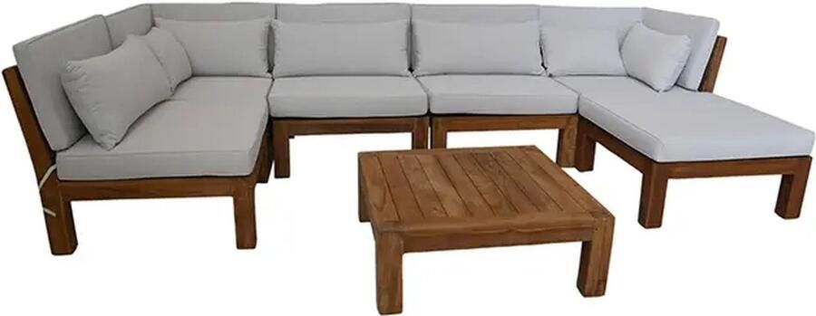 HSM Collection -Tuin Lounge Set Aruba 7 Delig-168x336x64-Naturel Wit-Teak Stof