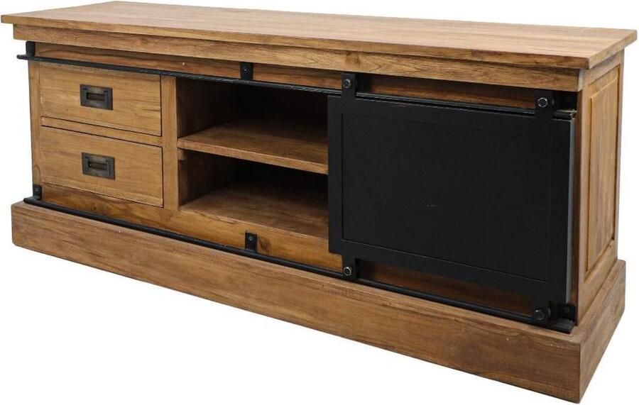 HSM TV Meubel TV-meubel Wellington x55x45 1 deur & 4 lades teakhout 130cm Bruin; Zwart