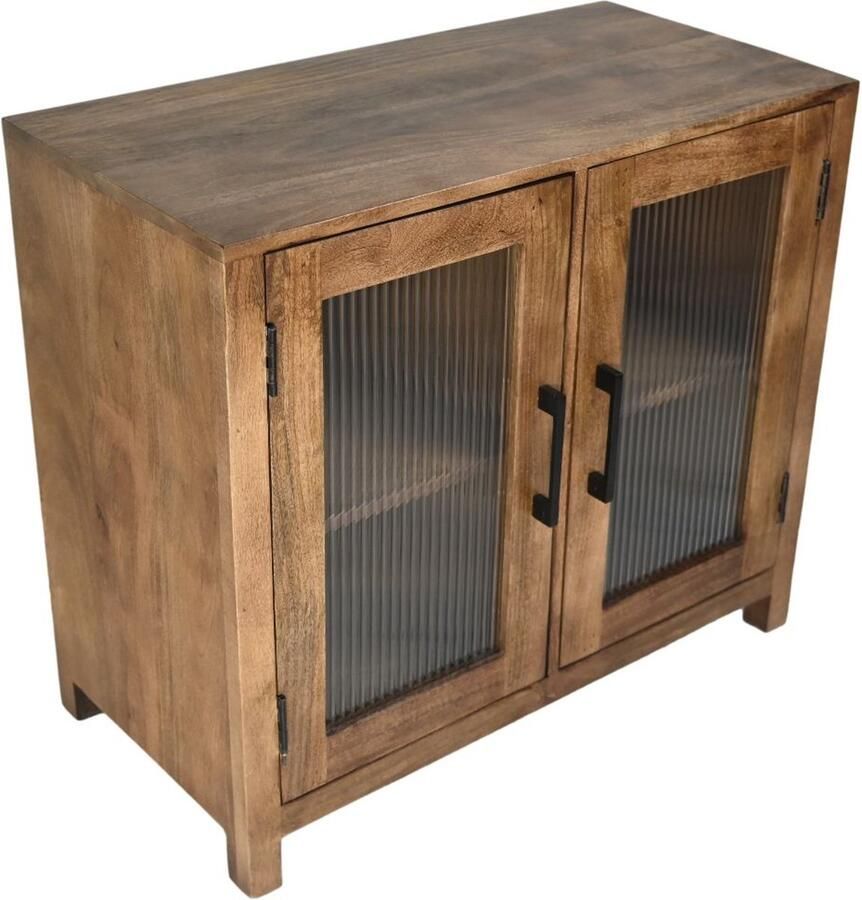 HSM Collection Vitrine kast met glas 80x40x70 Naturel Mangohout glas - Foto 2