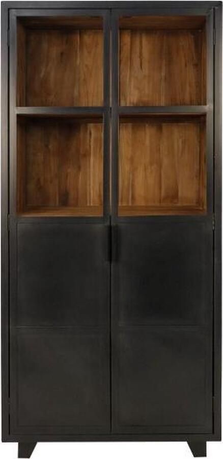 HSM Collection -Vitrinekast 2 Deur-85x40x185-Zwart Naturel-Acacia Metaal