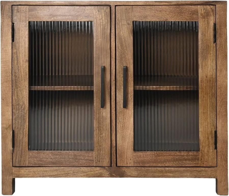 HSM Collection Vitrine kast met glas 80x40x70 Naturel Mangohout glas