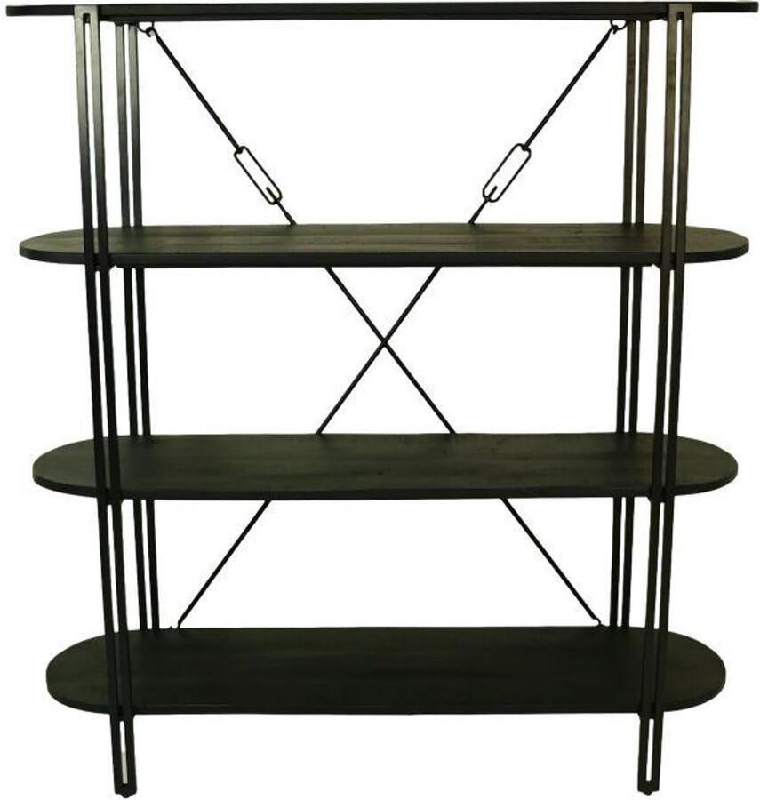 HSM Collection -Wandkast Met 4 Planken-130x39x140-Zwart-Mango Metaal