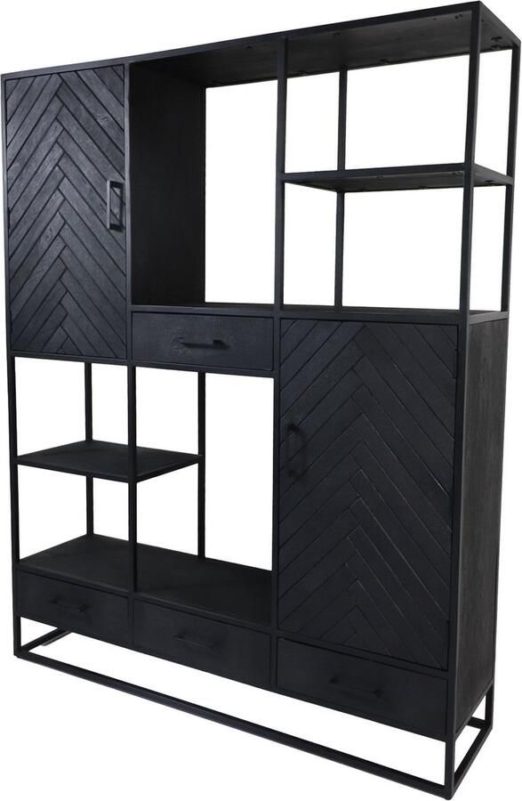 HSM Collection -Wandkast Verona 2 Deur 4 La-160x40x200-Zwart-Mango Metaal