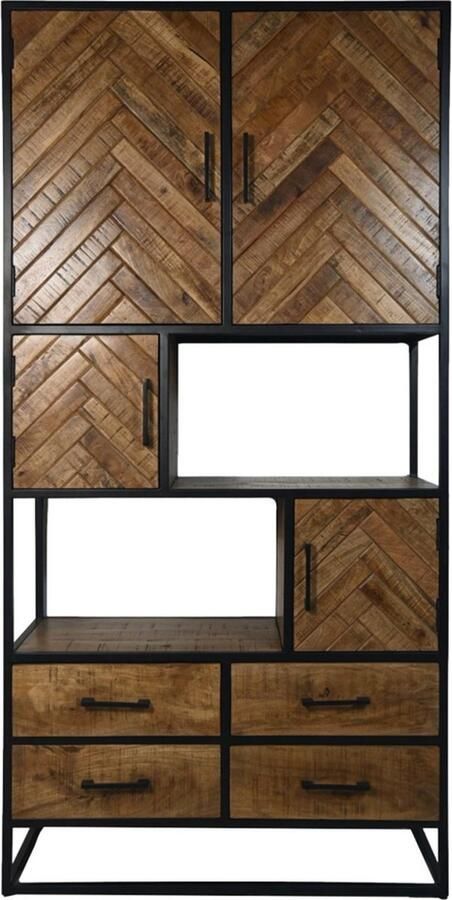 HSM Collection -Wandkast Verona 4 Deur 4 La-100x40x200-Naturel Zwart-Mango Metaal - Foto 2