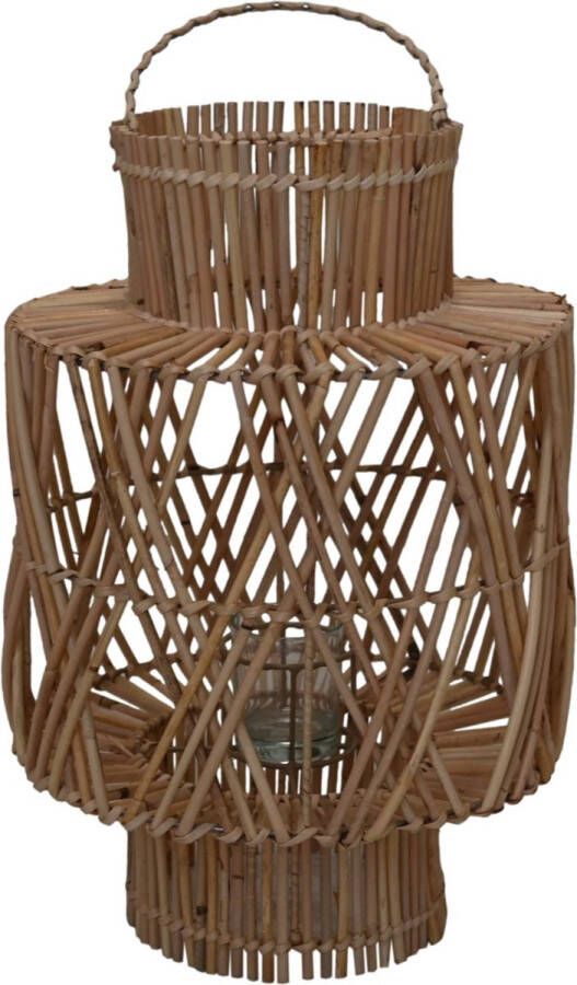 HSM Collection Lantaarn in & outdoor- 28*28*38cm Rotan Glas Naturel
