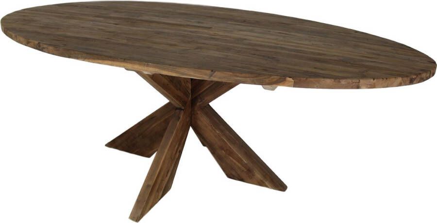 HSM Collection Ovale eettafel met kruispoot 220x110 cm vintage teak