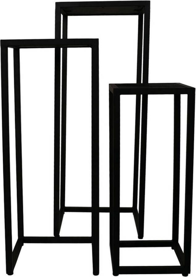 HSM Collection Plantenstandaard Verona 37x37x90 31x31x75 25x25x60 Zwart- Mangohout metaal