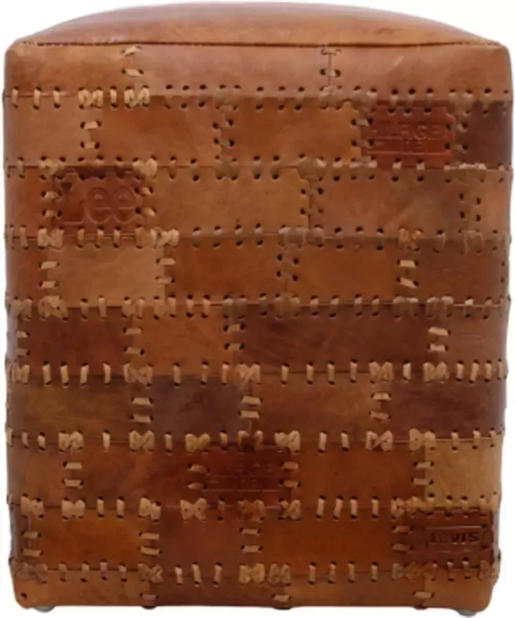 HSM Collection poef Jari patchwork leder vintage cognac Leen Bakker - Foto 1