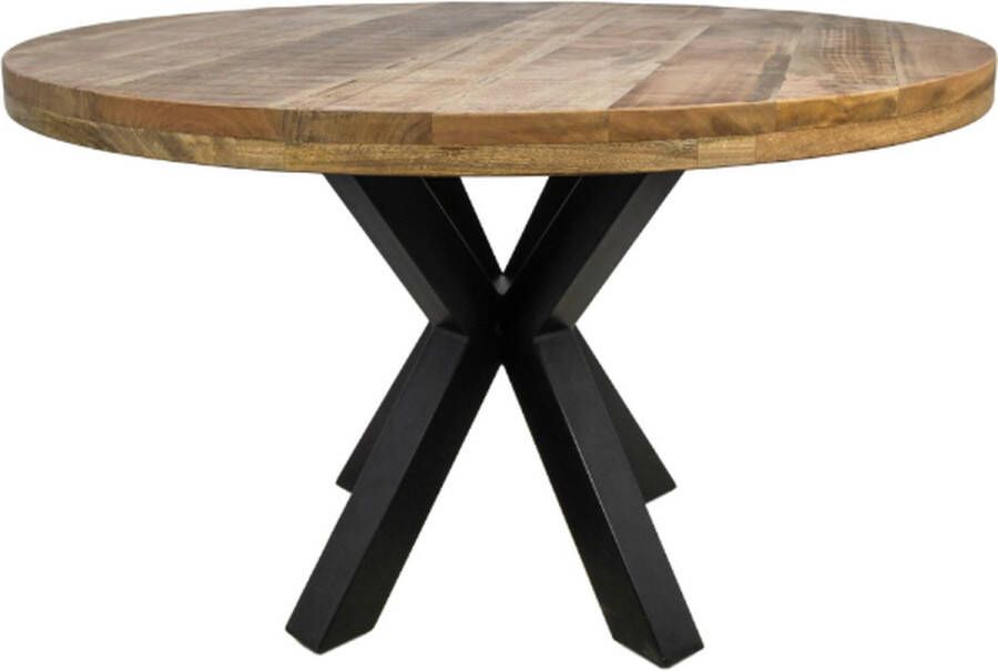 HSM Collection Eettafel Rond Portland Ø120x77cm Naturel Zwart Mangohout Metaal