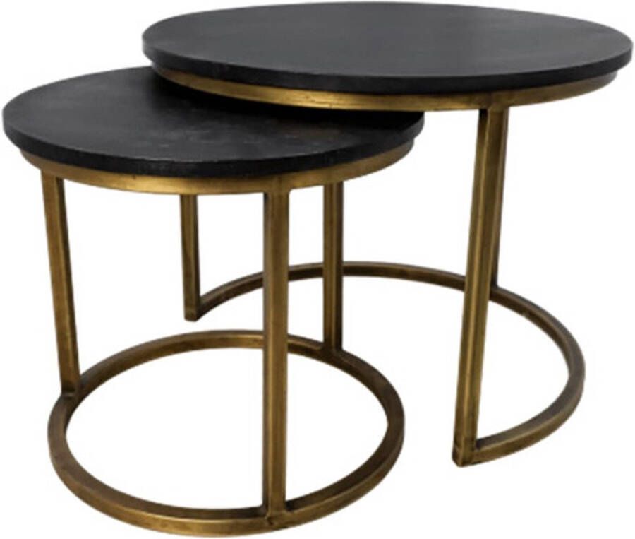 HSM Collection Ronde Salontafel Finnley Ø60cm Black Wash Antique Gold Set van 2 - Foto 2