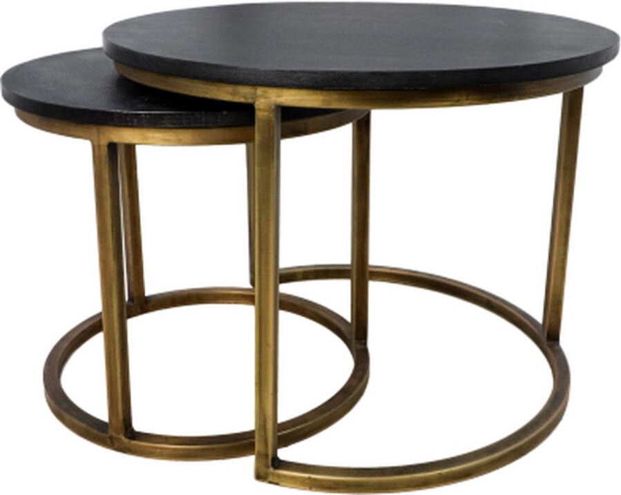 HSM Collection Ronde Salontafel Finnley Ø60cm Black Wash Antique Gold Set van 2 - Foto 3