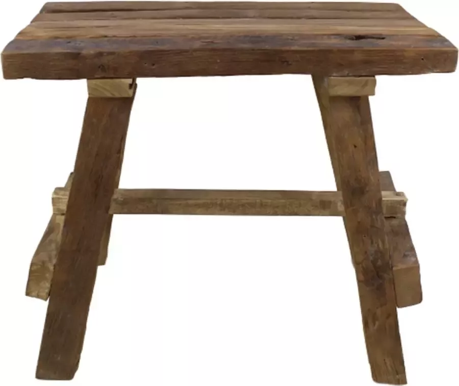 HSM Collection -Rechthoekige Kruk Rustiek-55x30x47-Naturel-Teak - Foto 2