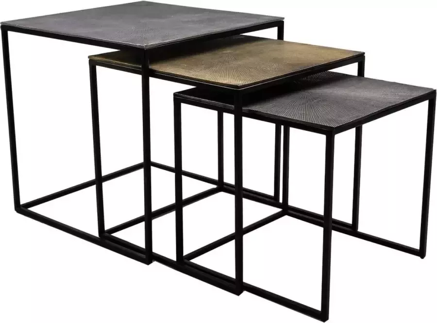 HSM Collection Salontafel Fletcher Vierkant 48x48x45 Zilver Goud Grijs Aluminium Ijzer - Foto 2