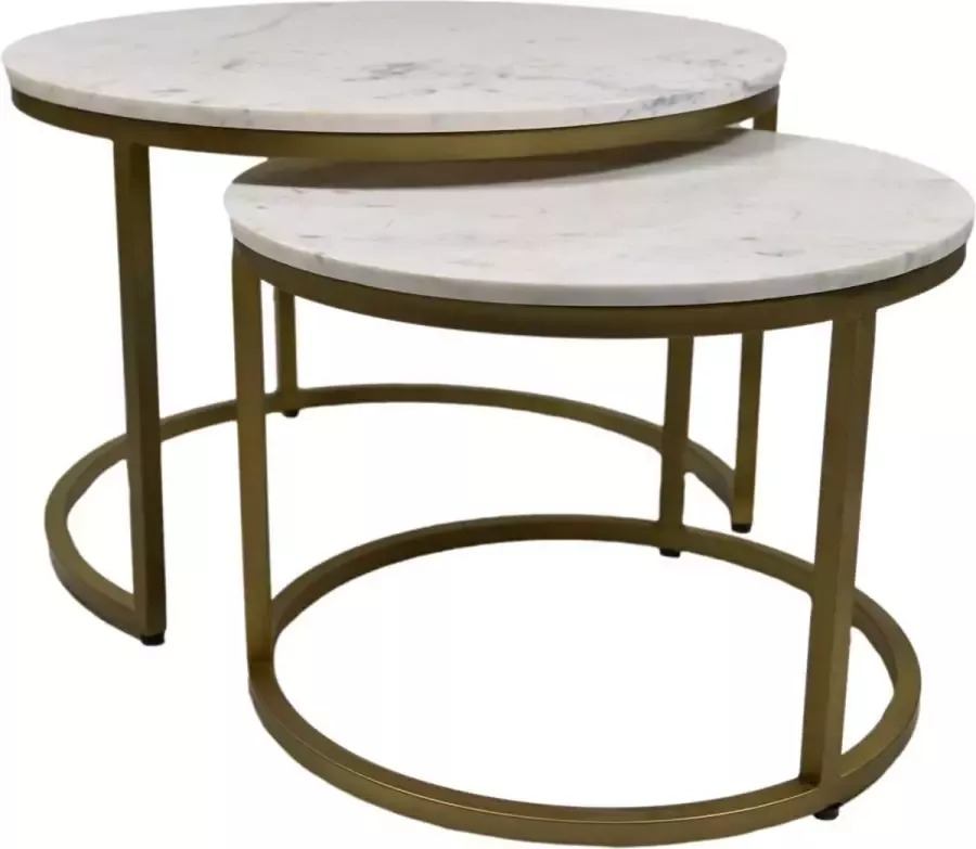HSM Collection Salontafel Ronin set van 2 ø70x47 ø55x41 cm Wit goud Marmer metaal