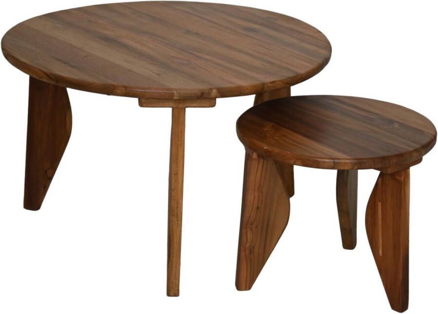 HSM Collection -Salontafels rond set van 2 Ø40X35 Ø70X45 Naturel Teak
