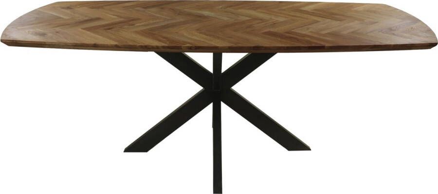 HSM Collection -Danish Eettafel Fishbone-180x100x76-Naturel Zwart-Eiken Metaal - Foto 2