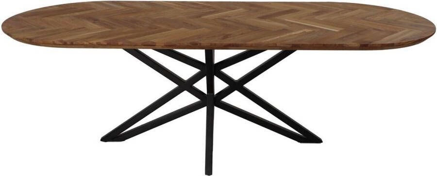 HSM Collection Tafel Fishbone Elips 200x100x76 Naturel zwart Eiken metaal