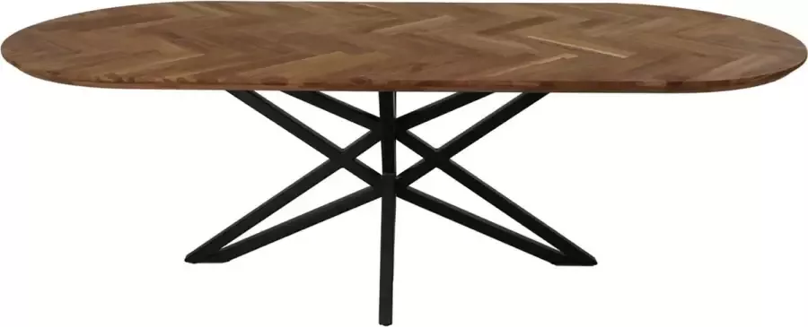 HSM Collection Tafel Fishbone Elips 200x100x76 Naturel zwart Eiken metaal