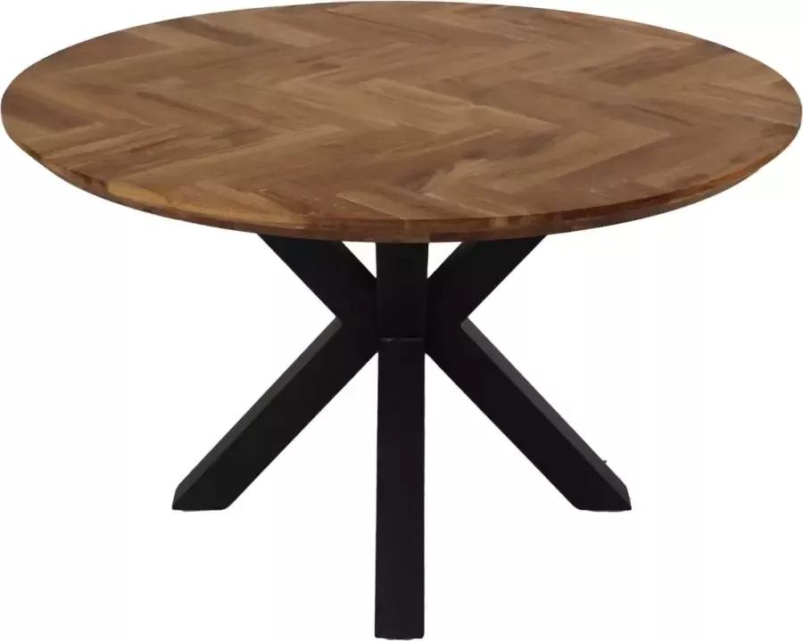 HSM Collection Eettafel Rond Visgraat Ø100cm Naturel Zwart Eiken Metaal