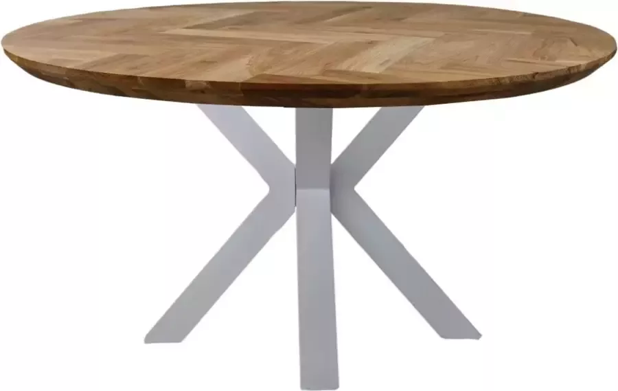 HSM Collection Ronde eettafel Fishbone ø100x76 Naturel wit Eiken metaal