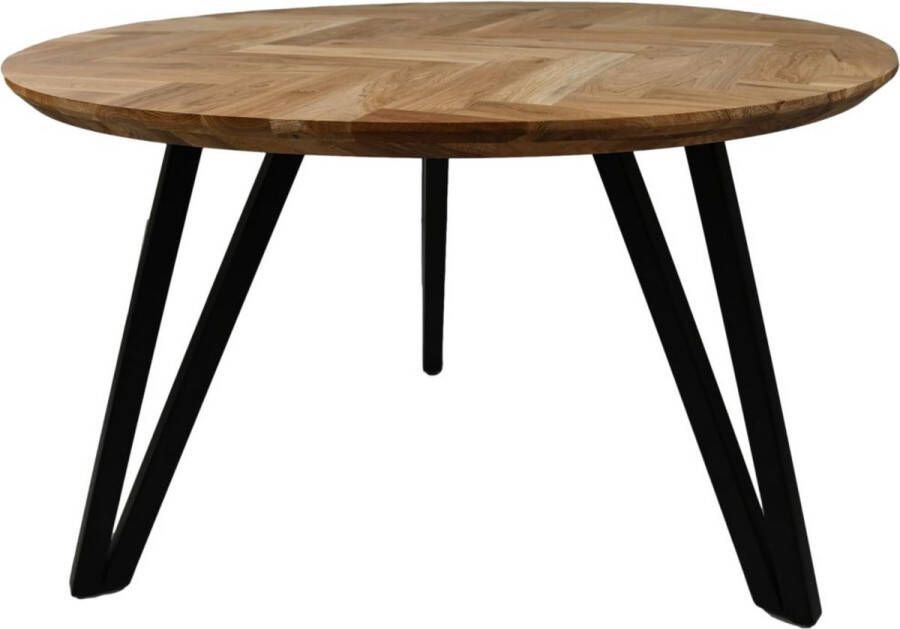 HSM Collection HSM Ronde Eettafel Fishbone Ø100x76 Naturel|zwart Eiken|metaal