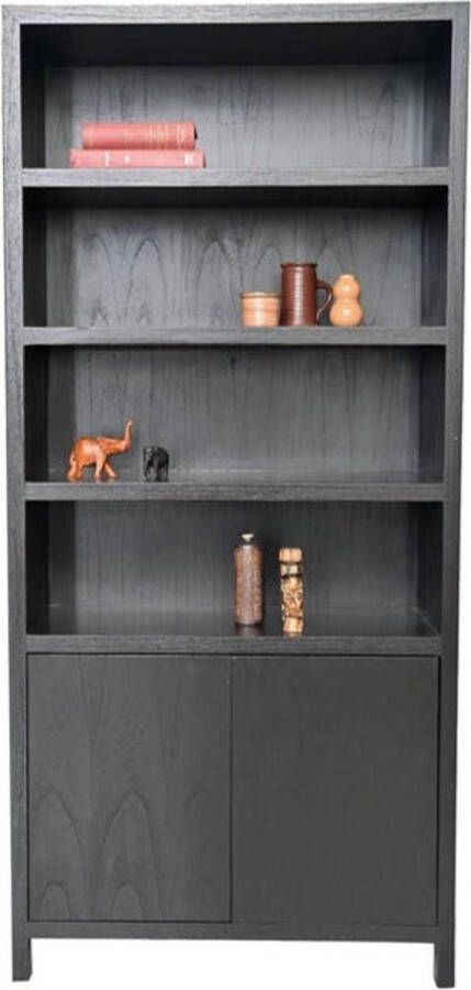 HSM Collection Vakkenkast Zwart Boekenkast Woonkamer Kast Buffetkast industrieel Vitrinekast 100x42x215 Wood Selections