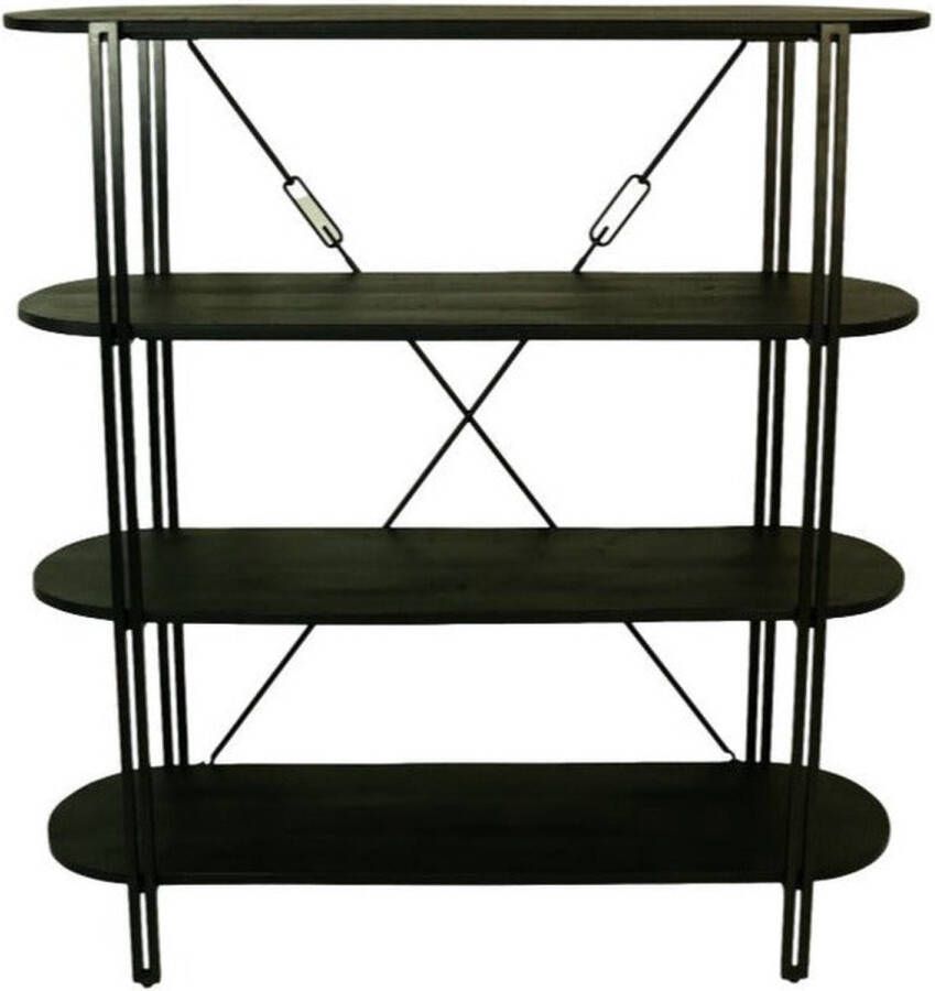 HSM Collection Vakkenkast Zwart Boekenkast Woonkamer Kast Buffetkast industrieel Vitrinekast 130x39x140 Wood Selections