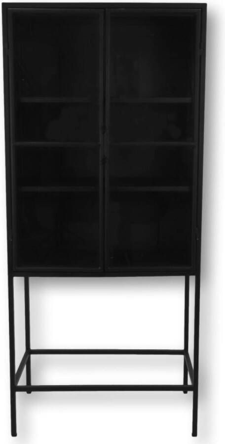 HSM Collection Vitrinekast Buffetkast industrieel Boekenkast Vakkenkast zwart Woonkamer Kast 80x45x180 cm Wood Selections
