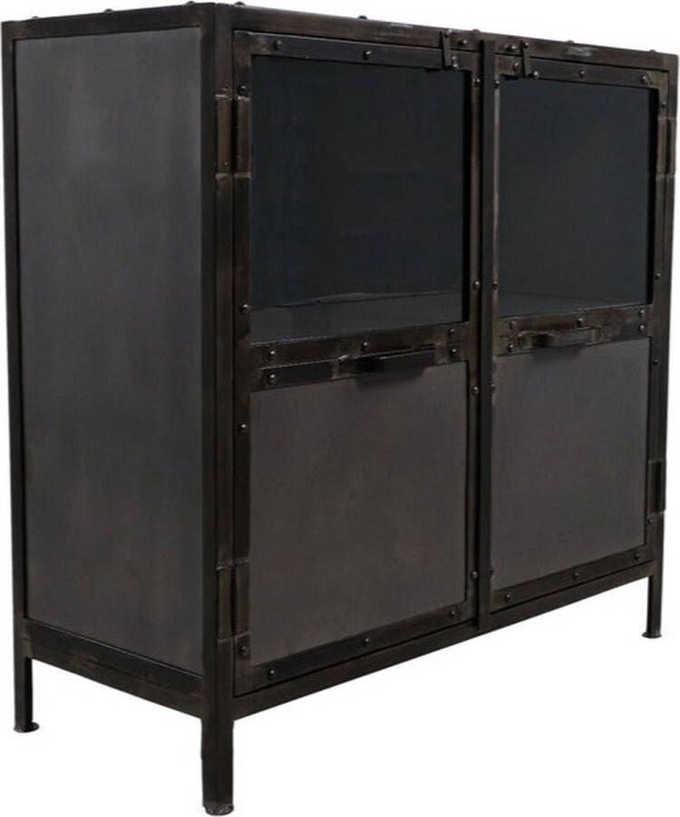 HSM Collection Vitrinekast Buffetkast industrieel Boekenkast Vakkenkast zwart Woonkamer Kast 90x40x90 Wood Selections