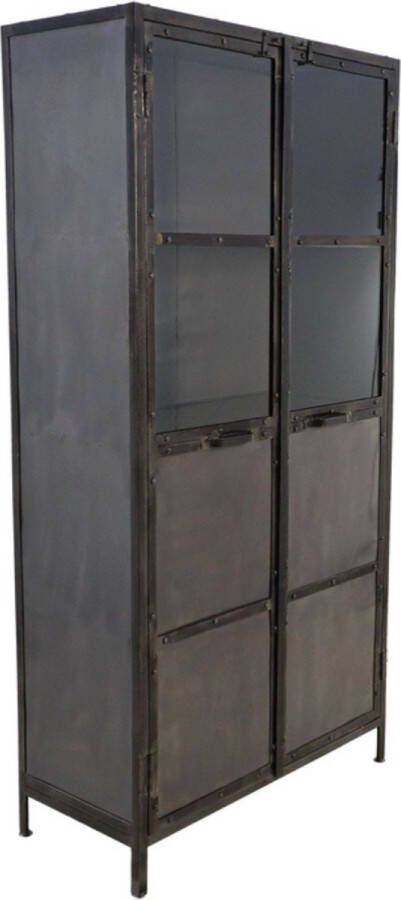 HSM Collection Vitrinekast Buffetkast industrieel Boekenkast Vakkenkast zwart Woonkamer Kast 90x40x180 Wood Selections