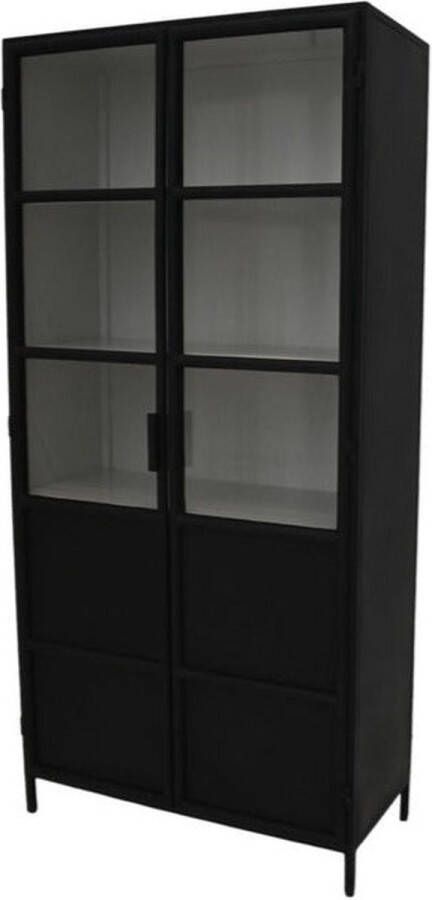 HSM Collection Vitrinekast Buffetkast industrieel Boekenkast Vakkenkast zwart Woonkamer Kast 90x40x190 Wood Selections