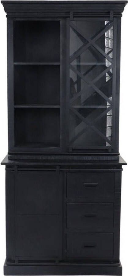 HSM Collection Vitrinekast Buffetkast industrieel Boekenkast Vakkenkast zwart Woonkamer Kast 95x45x195 Wood Selections